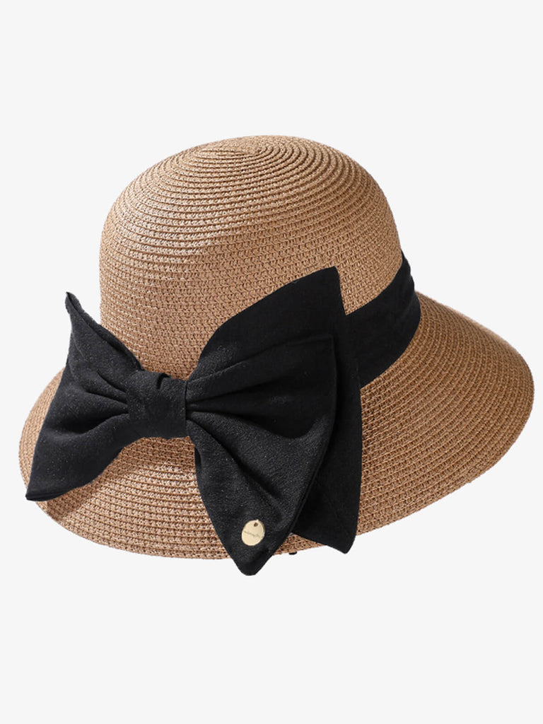 Vintage Bowknot Wide Brim Ruffia Hat
