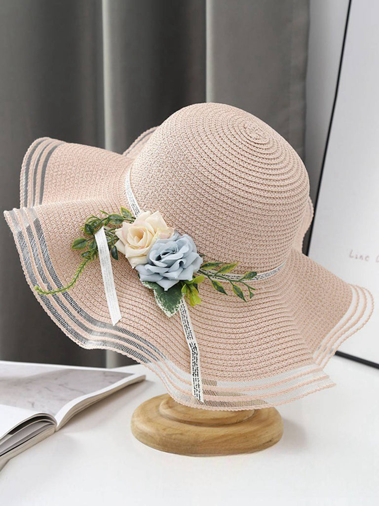 Vintage Floral Wavy Edge Beach Sun Hat