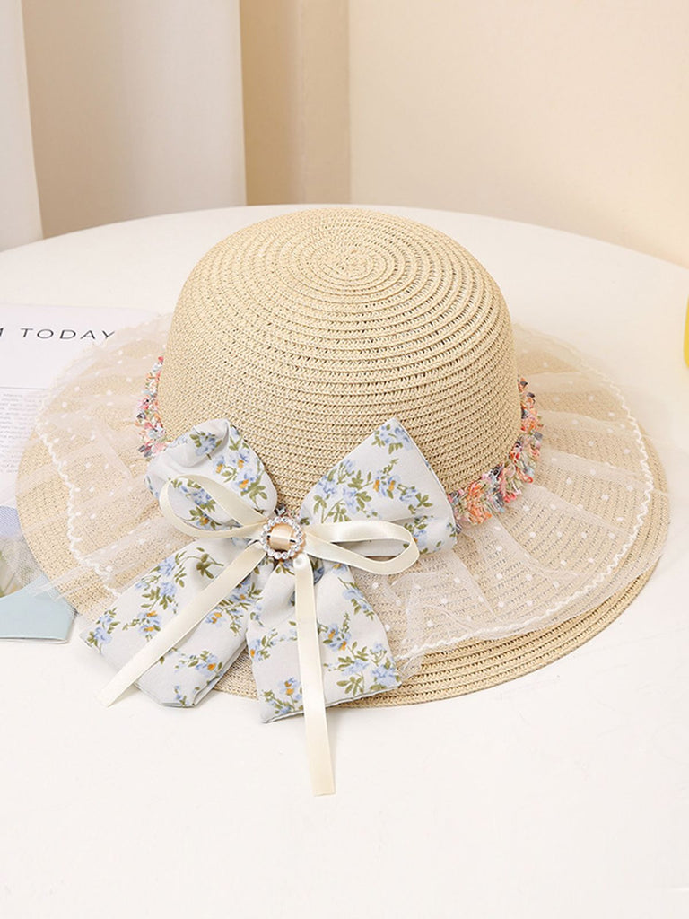 Bow Floral Mesh Straw Hat