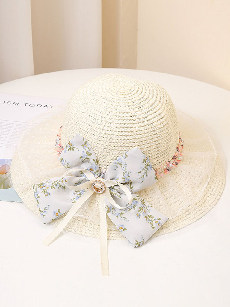 Bow Floral Mesh Straw Hat