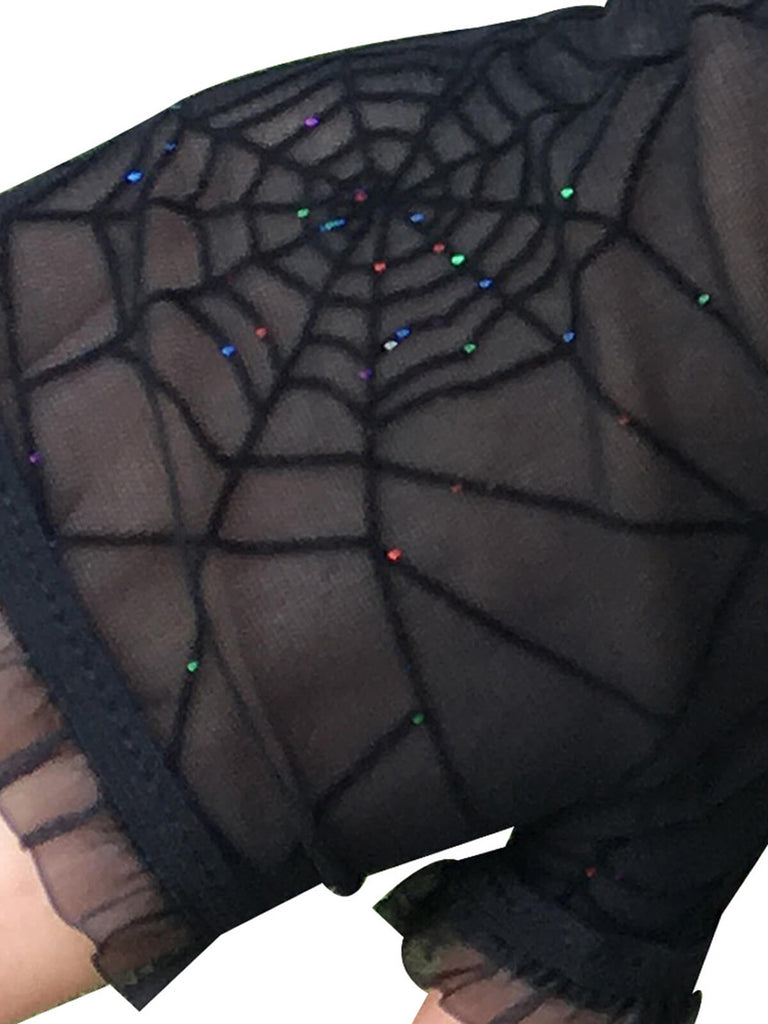 Retro Spider Web Fingerless Gloves