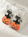 Spooky Halloween Cat And Pumpkin Earrings