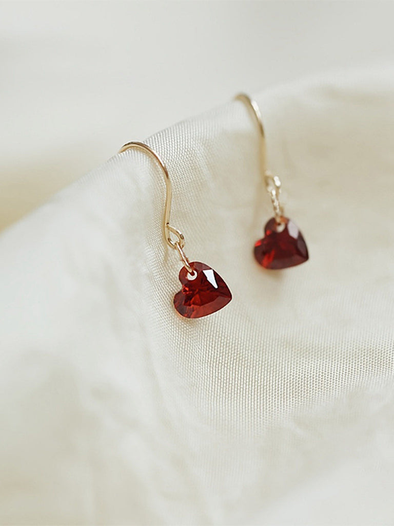 Retro Red Hearts Crystal Earrings