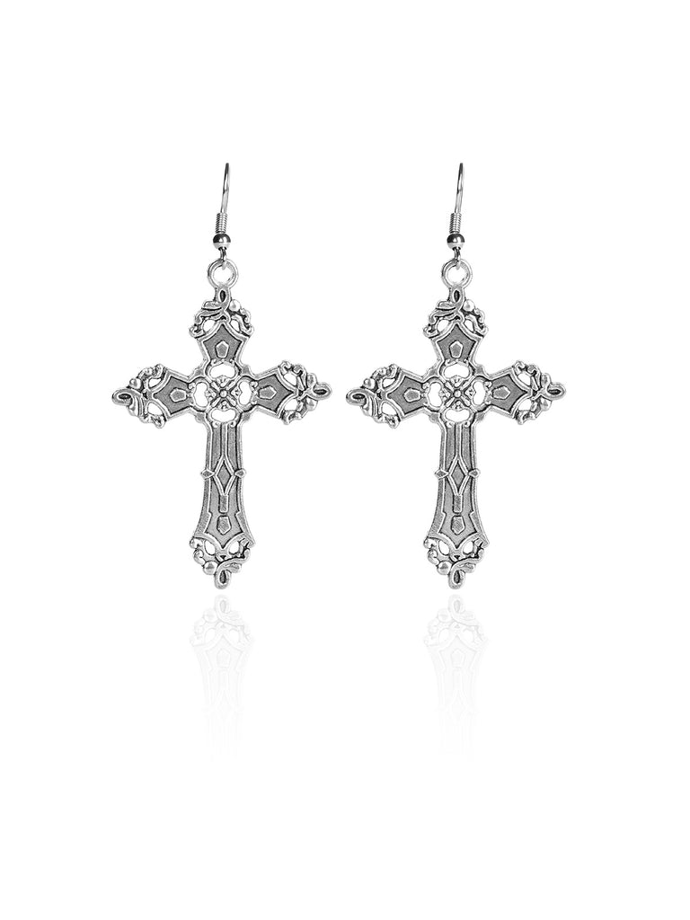 Silver Halloween Cross Pendant Earrings