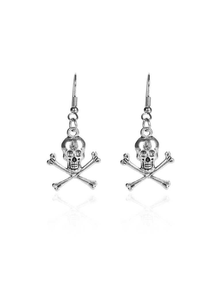 Silver Halloween Alloy Skull Earrings