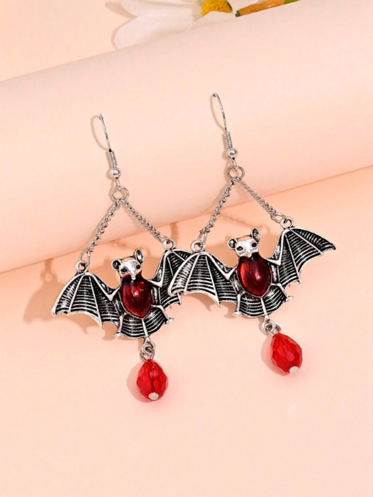 Halloween Bat Ruby Dangle Earrings