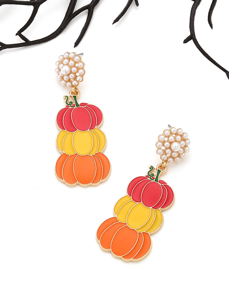 Gradient Pumpkin Pearl Drop Earrings