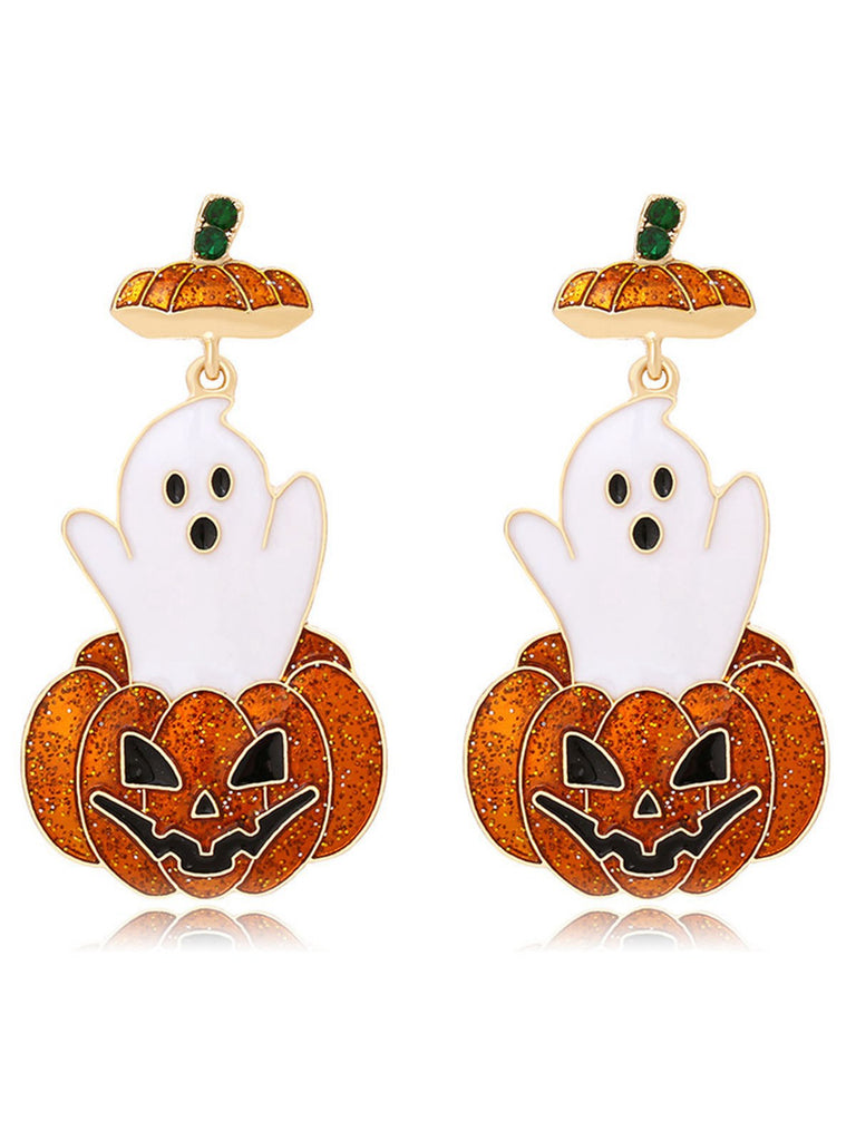 Orange Halloween Ghost & Pumpkin Earrings