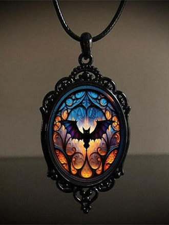Black Halloween Bat Vintage Pendant Necklace