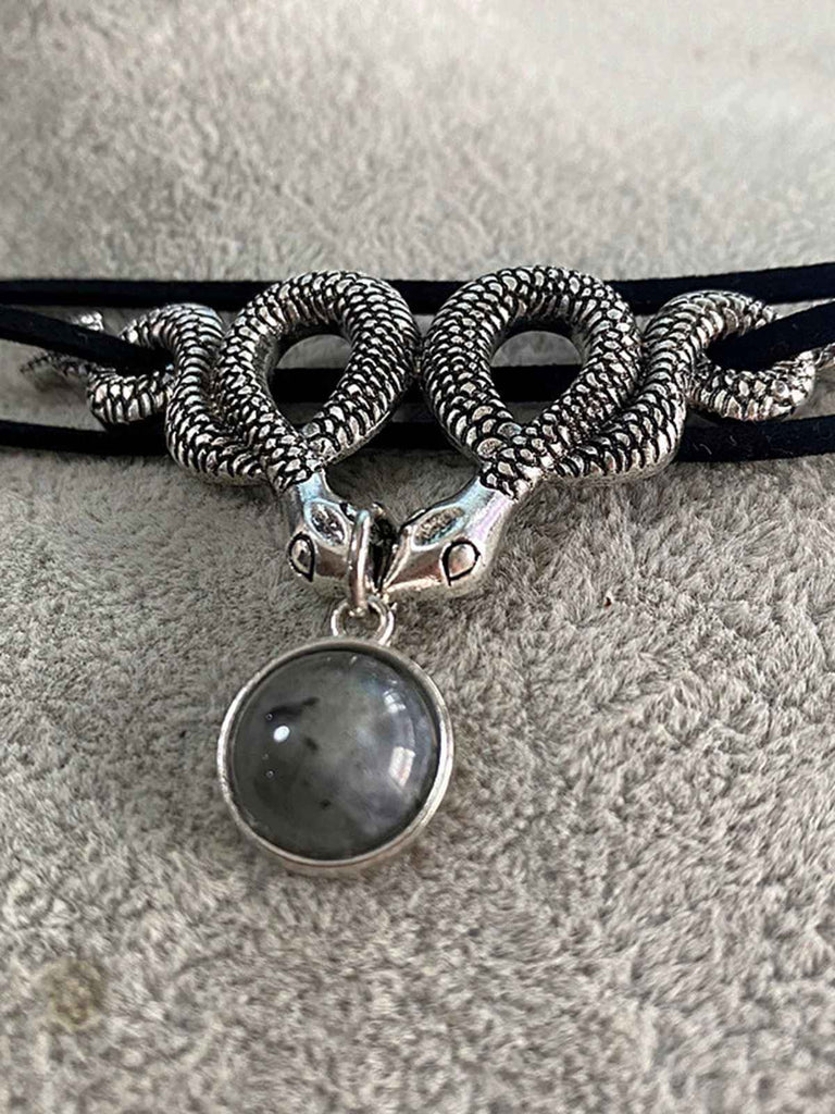 Silver Twin Snakes Halloween Necklace