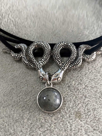 Silver Twin Snakes Halloween Necklace
