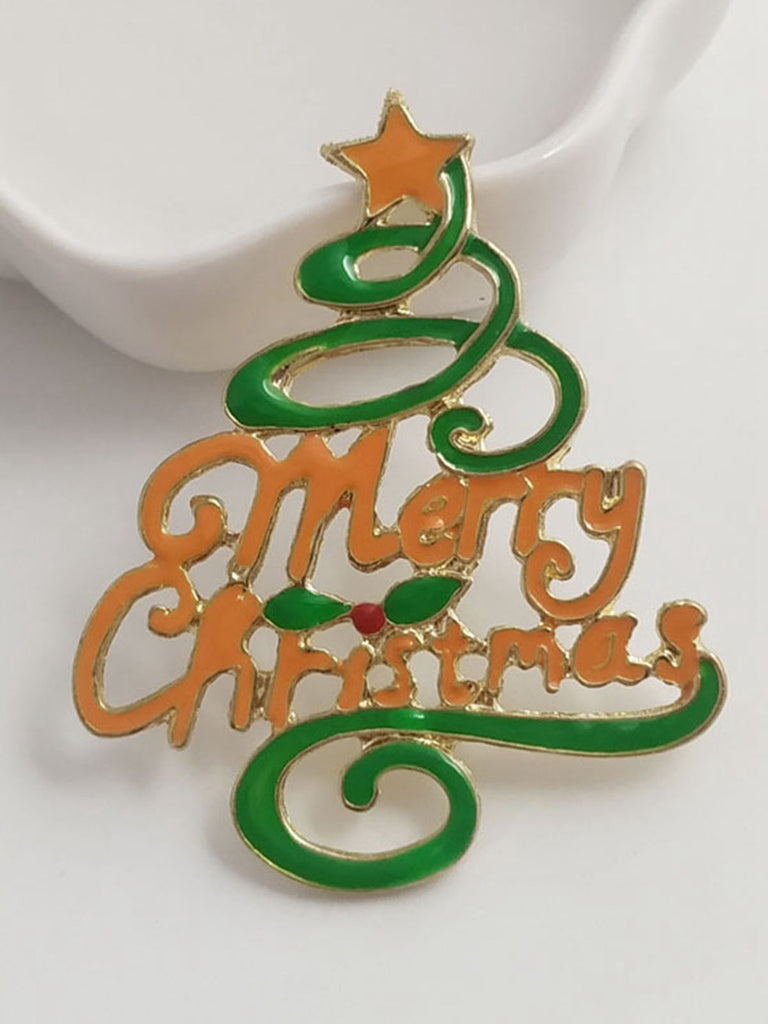 Vintage Merry Christmas Tree Brooch Pins