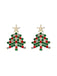 Green Christmas Tree & Star Rhinestones Earrings