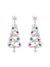 Silver Christmas Tree Colored Rhinestoned Earrings