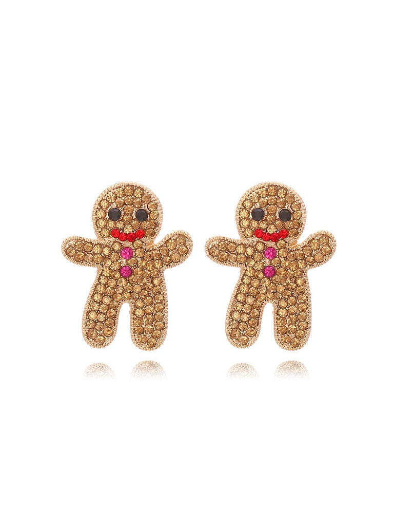 Khaki Christmas Gingerbread Man Rhinestone Earrings