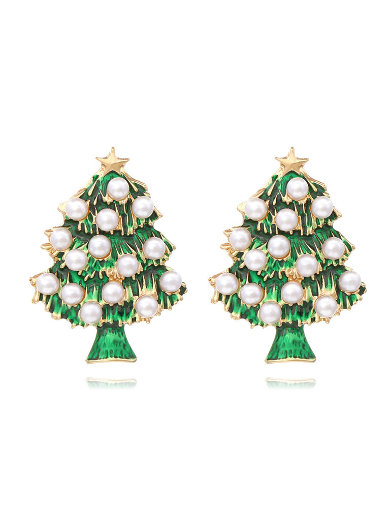 Christmas Trees Pearl Stars Earrings