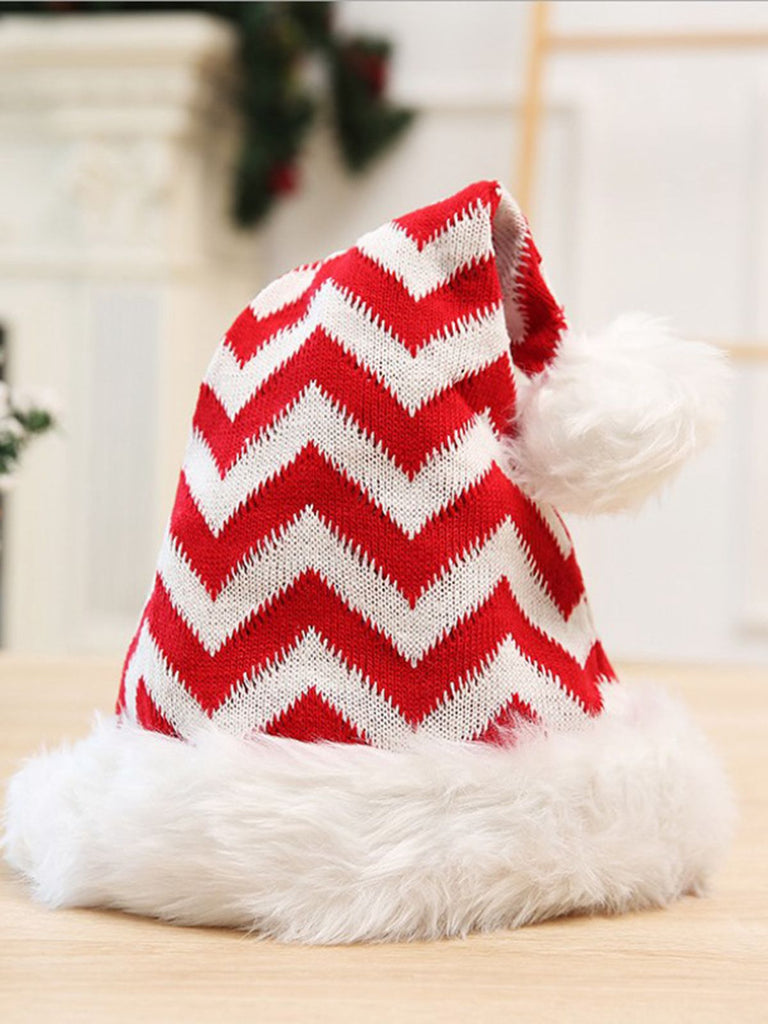 Vintage Christmas Red Striped Plush Hat