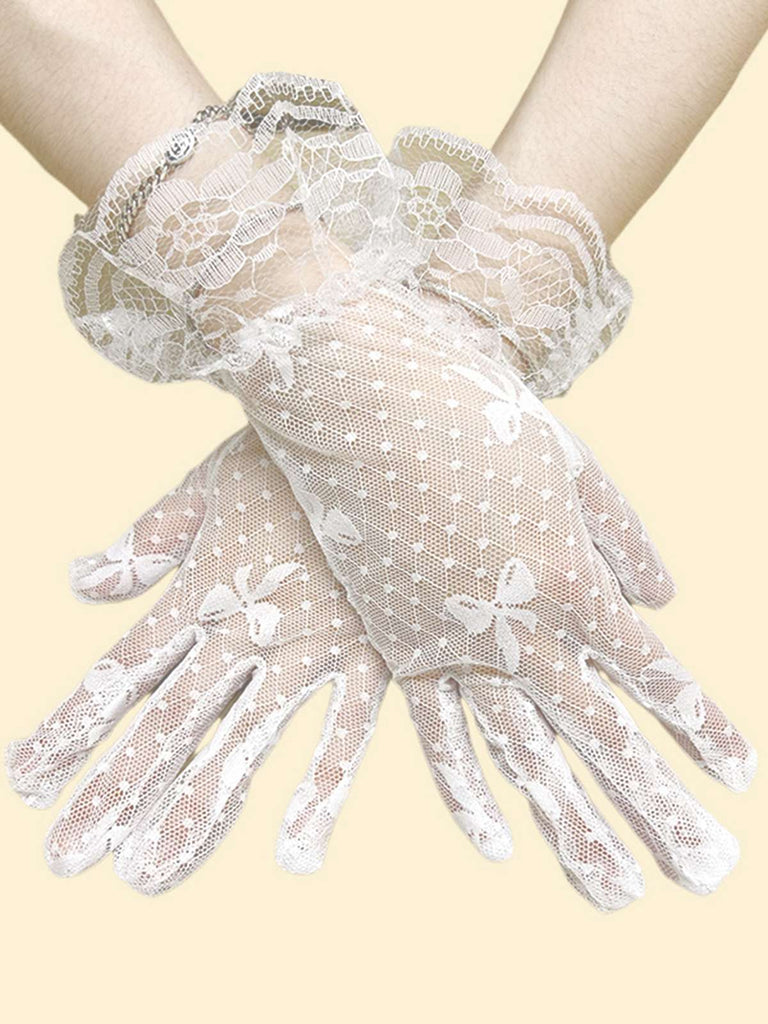 Vintage Solid Bow Lace Gloves