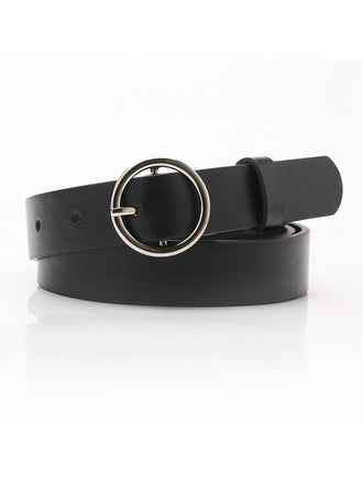 Black PU Leather Round Button Belt