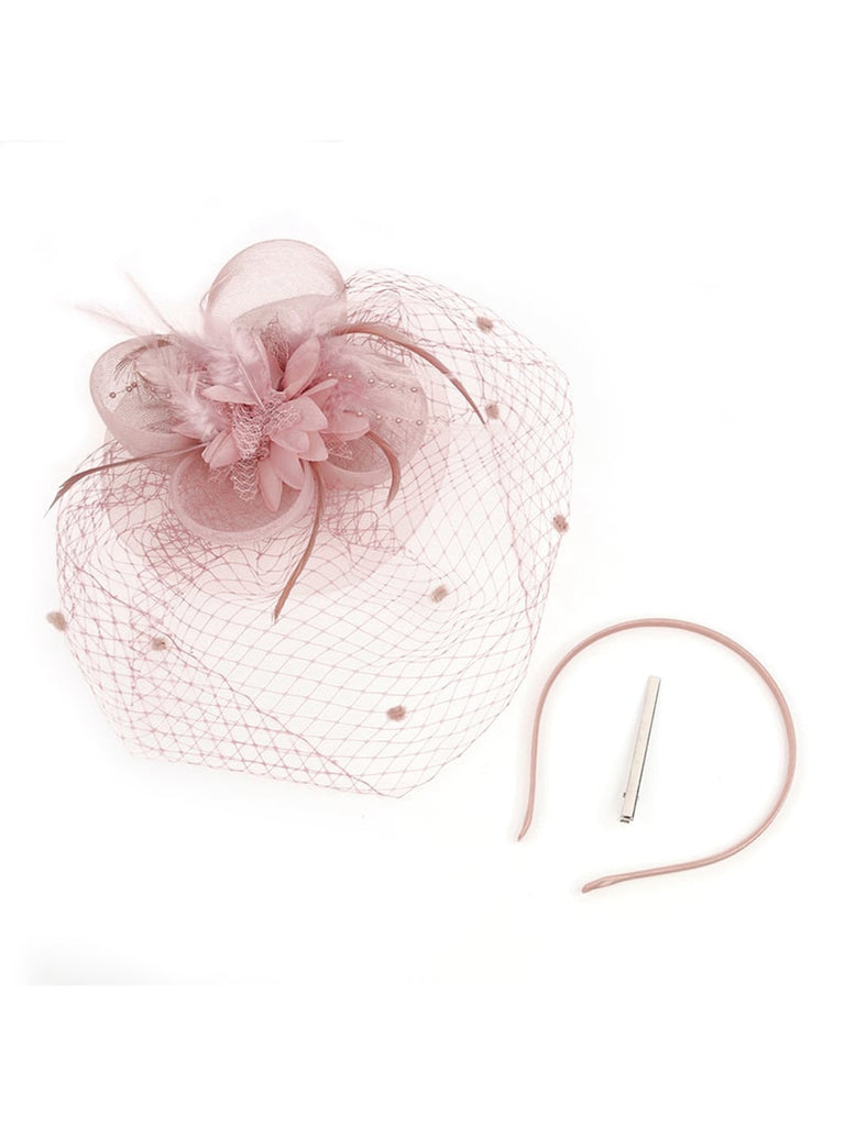 Floral Feather Fascinator Hat With Veil