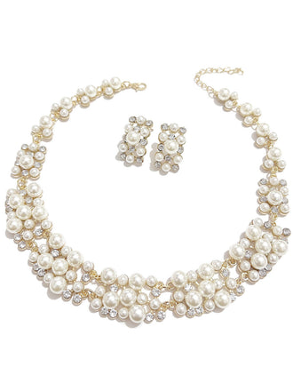 Rhinestoned Imitation Pearl Necklace & Earrings Set