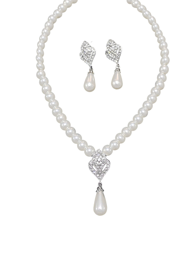 Rhinestoned Imitation Pearl Necklace & Earrings Set