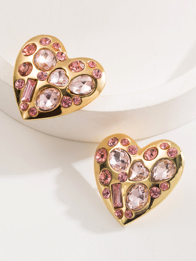 Pink Rhinestone Alloy Heart Shape Earrings