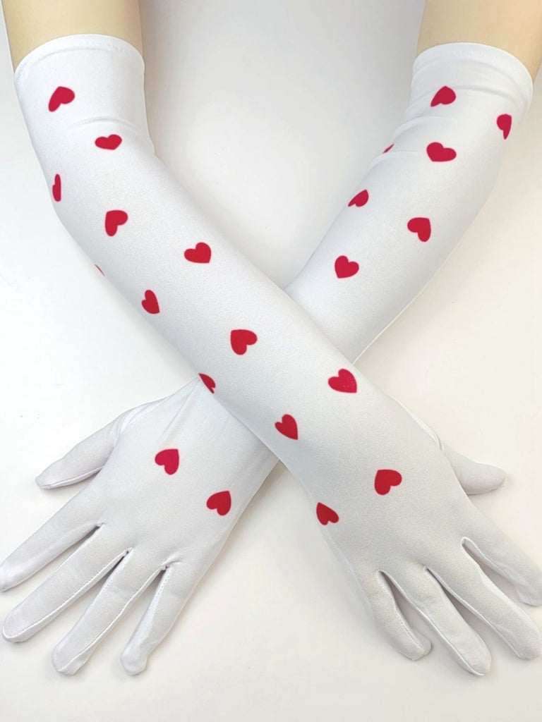 Vintage White Hearts Elbow Long Gloves