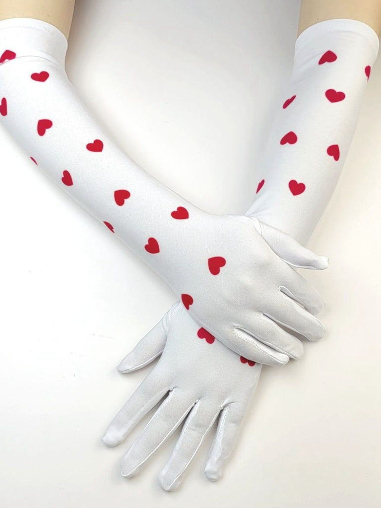 Vintage White Hearts Elbow Long Gloves