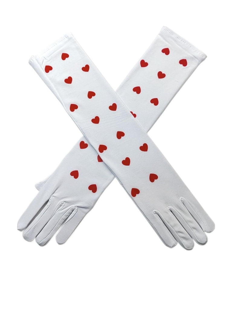 Vintage White Hearts Elbow Long Gloves