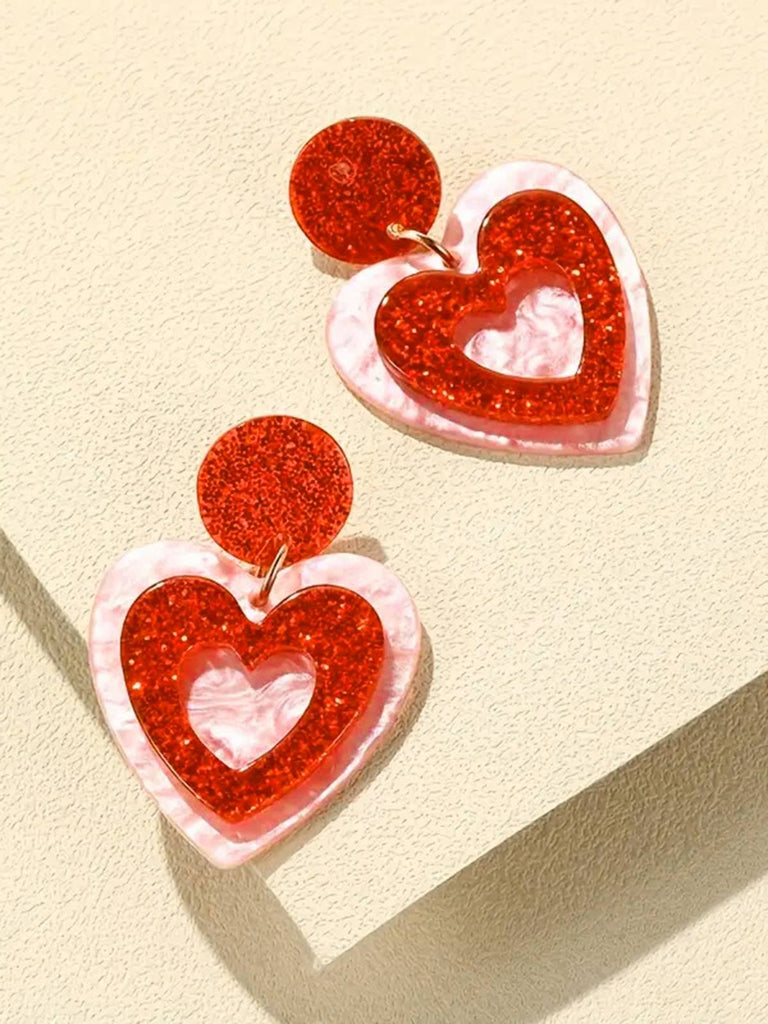 Valentine Glitter Heart Shape Dangle Earrings