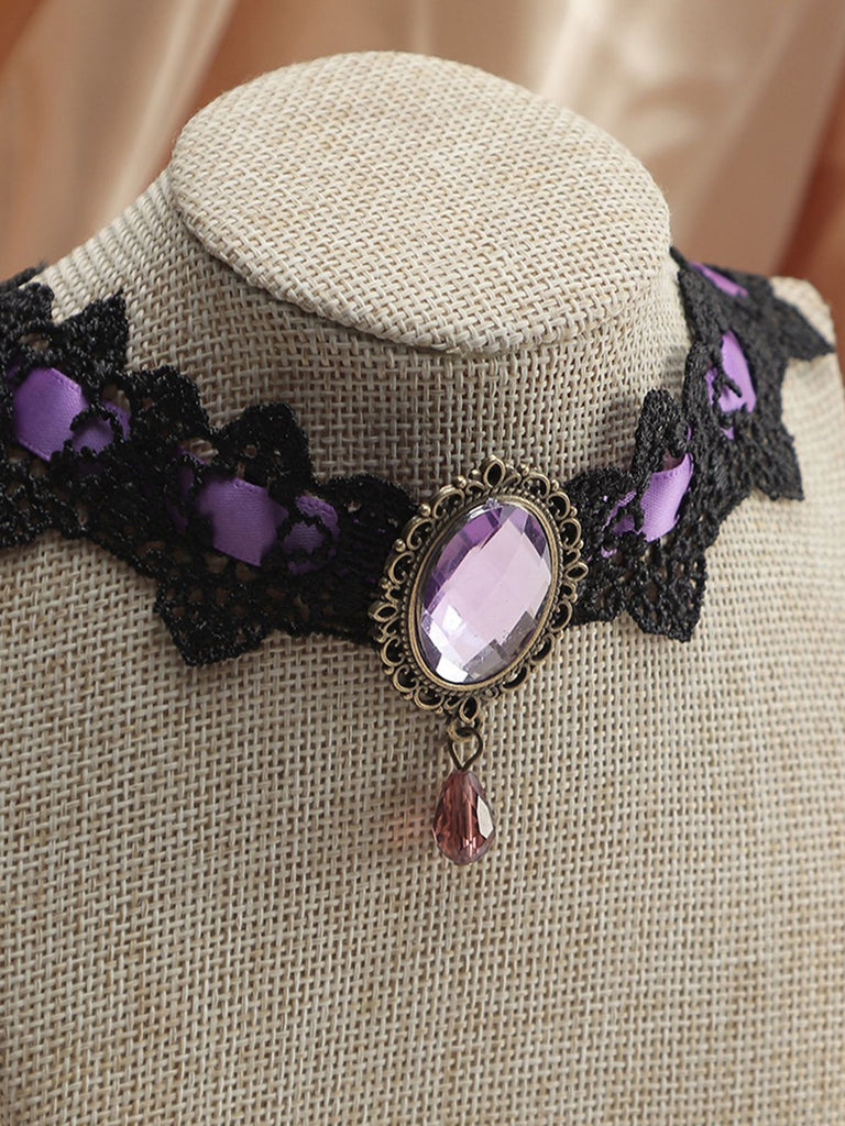 Black Retro Halloween Lace Necklace