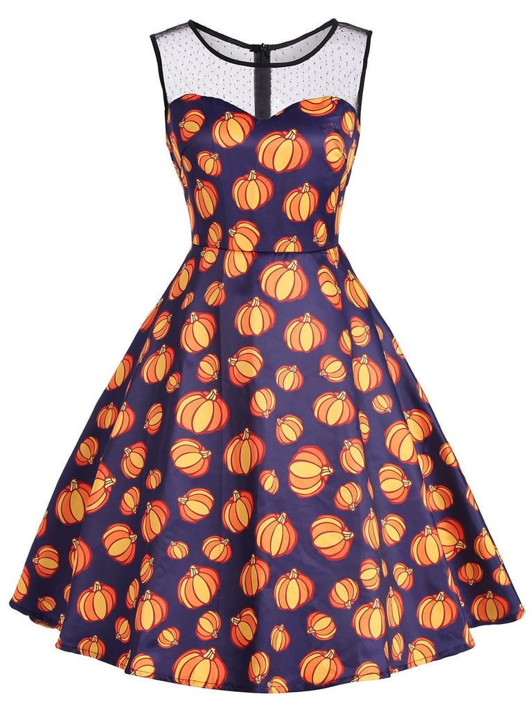 Black 1950s Pumpkin Sleeveless Costume Dress