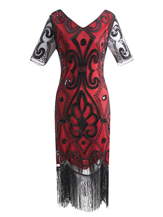 Wine Red 1920s Sequin Fringe Gatsby Dress, vintage dress, retro fashion, Gatsby party, flapper style - perfect for women who love vintage and retro fashion