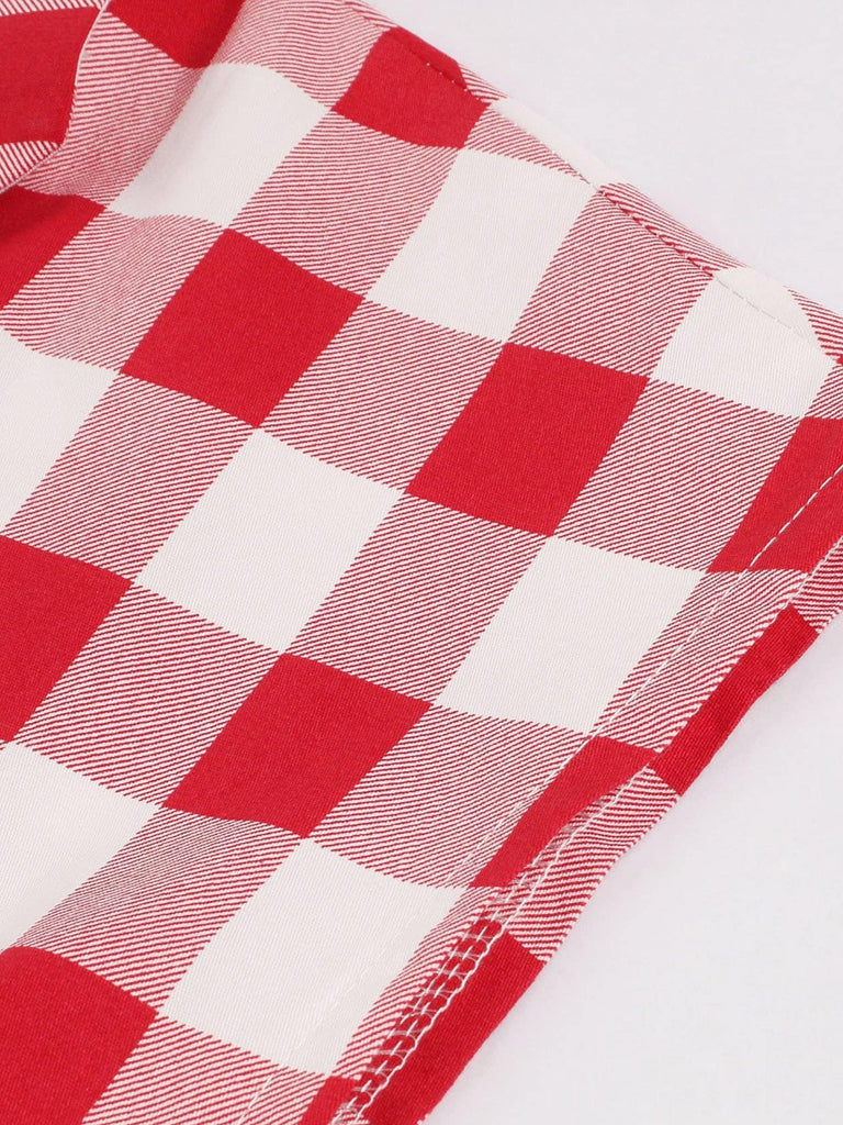 Red White 1950s Pockets Plaid Dress