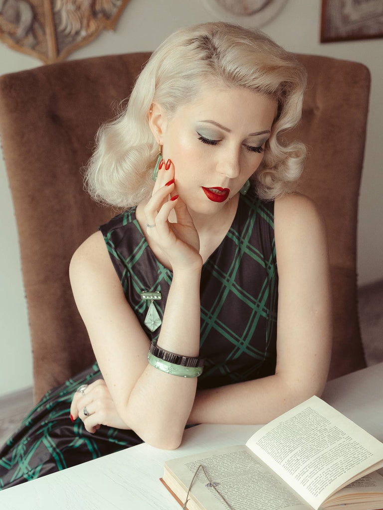 Green 1950s Plaid Belted Swing Dress