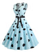 2PCS Blue 1950s Embroidery Pockets Dress & Bow Polka Dot Dress