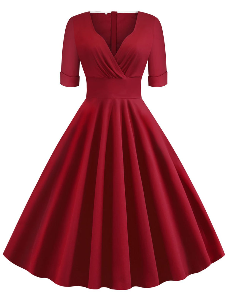 1950s Solid Sweetheart Fold Swing Dress