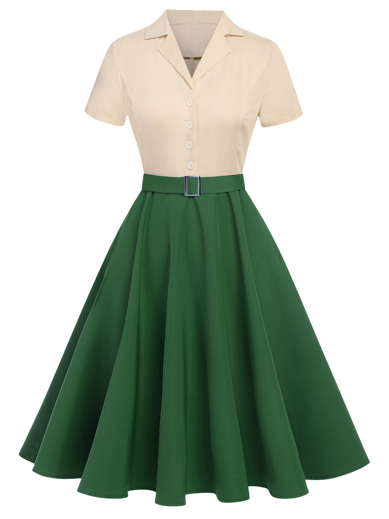 [Pre-Sale] Green&Khaki 1950s Christmas Button Dress