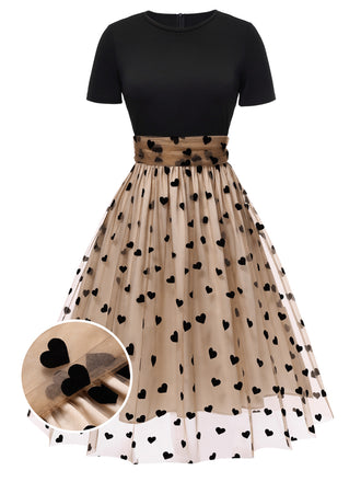 Black 1950s Heart Dot Swing Vintage Dress