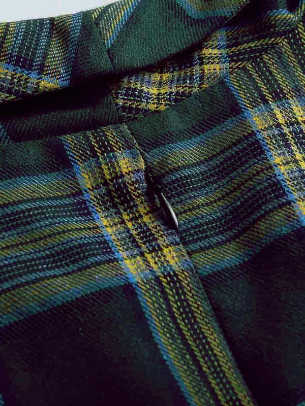 Green 1950s Plaid Button Swing Dress