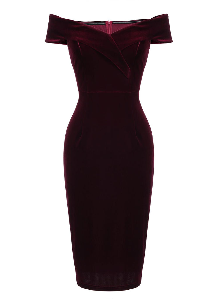 Wine Red 1960s Velvet Bodycon Dress