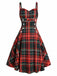 1950s Plaid Button Strap Swing Dress