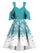 ‍Blue 1950s Off Shoulder Snowflake Dress (86% off)