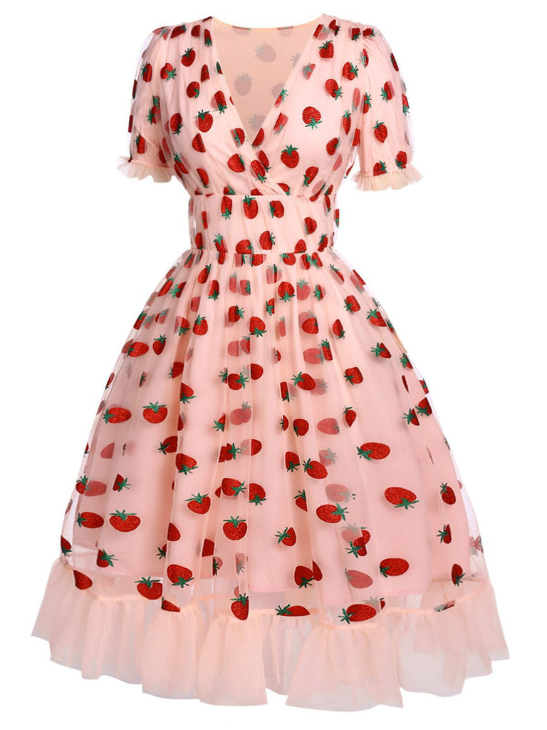 Pink 1950s Lace Strawberry Swing Dress