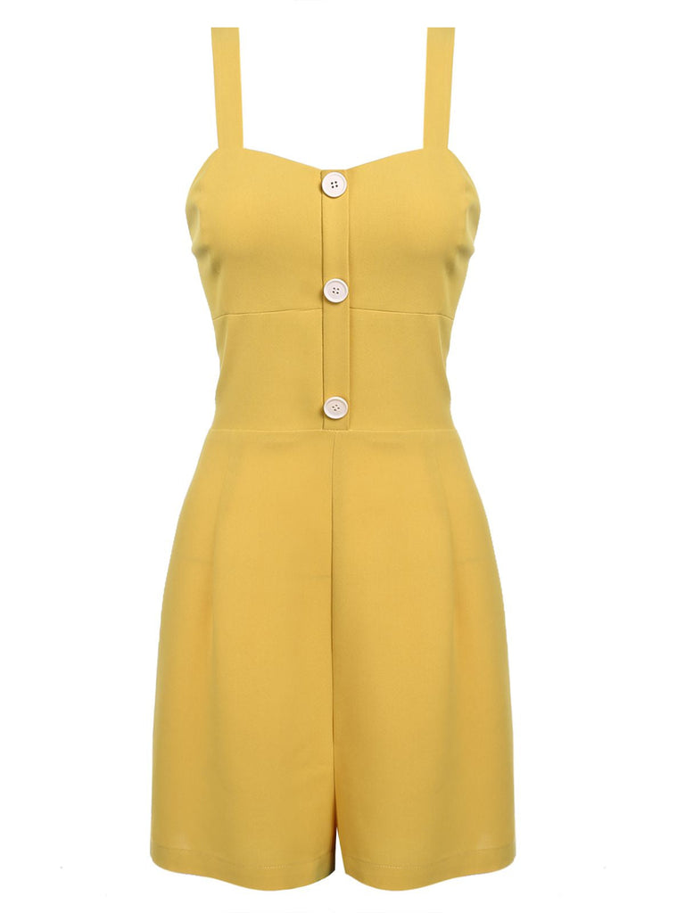 2PCS 1950s Yellow Romper & White Floral Skirt