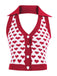 Red 1950s Knitting Heart Halter Button Tops