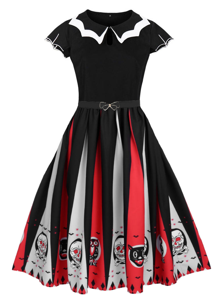 ‍1950s Halloween Skull Owl Patchwork Dress (65% off)