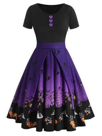 Purple 1950s Halloween Button Dress
