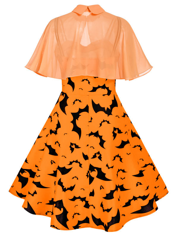 Orange 1950s Cape Patchwork Swing Dress